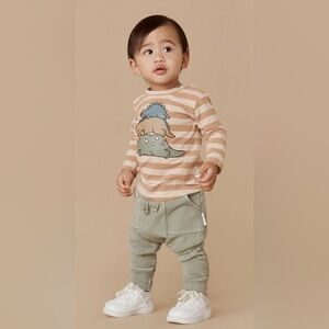 Huxbaby Sleeping Dinos Long Sleeve Stripe Top